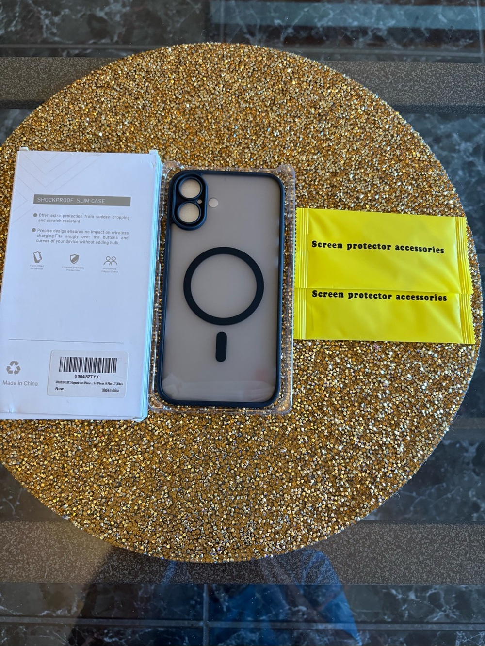 iPhone 16 Plus NWT Magnetic khaki Matte Phone Case with Black Trim, 2 screens.
